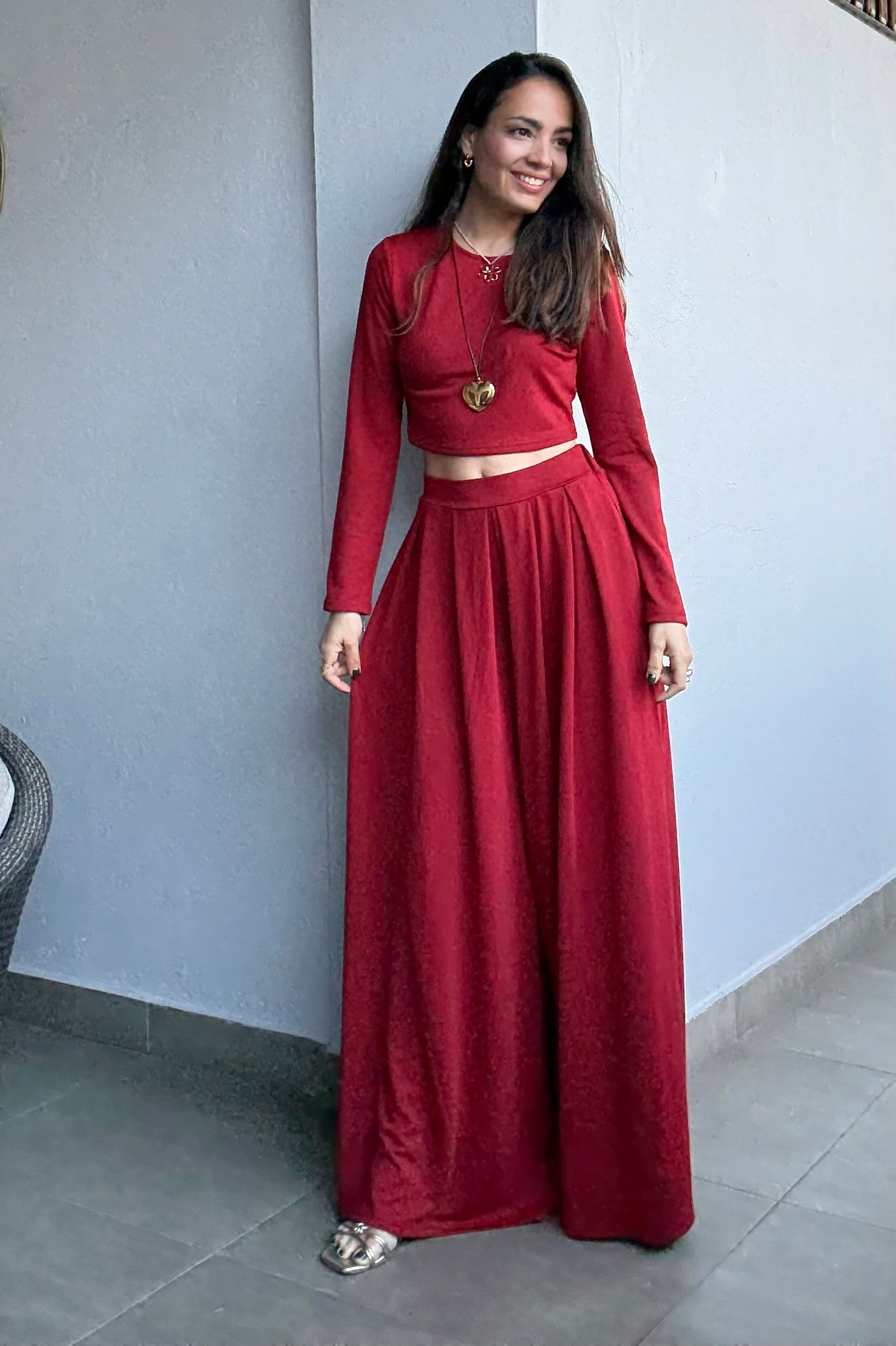 Burgandy Crop Top and Palazzo Set