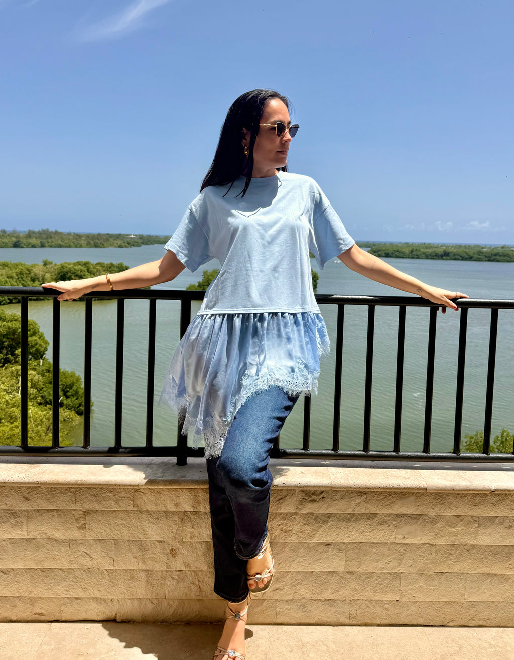 Celeste Tshirt Satin and Lace Top