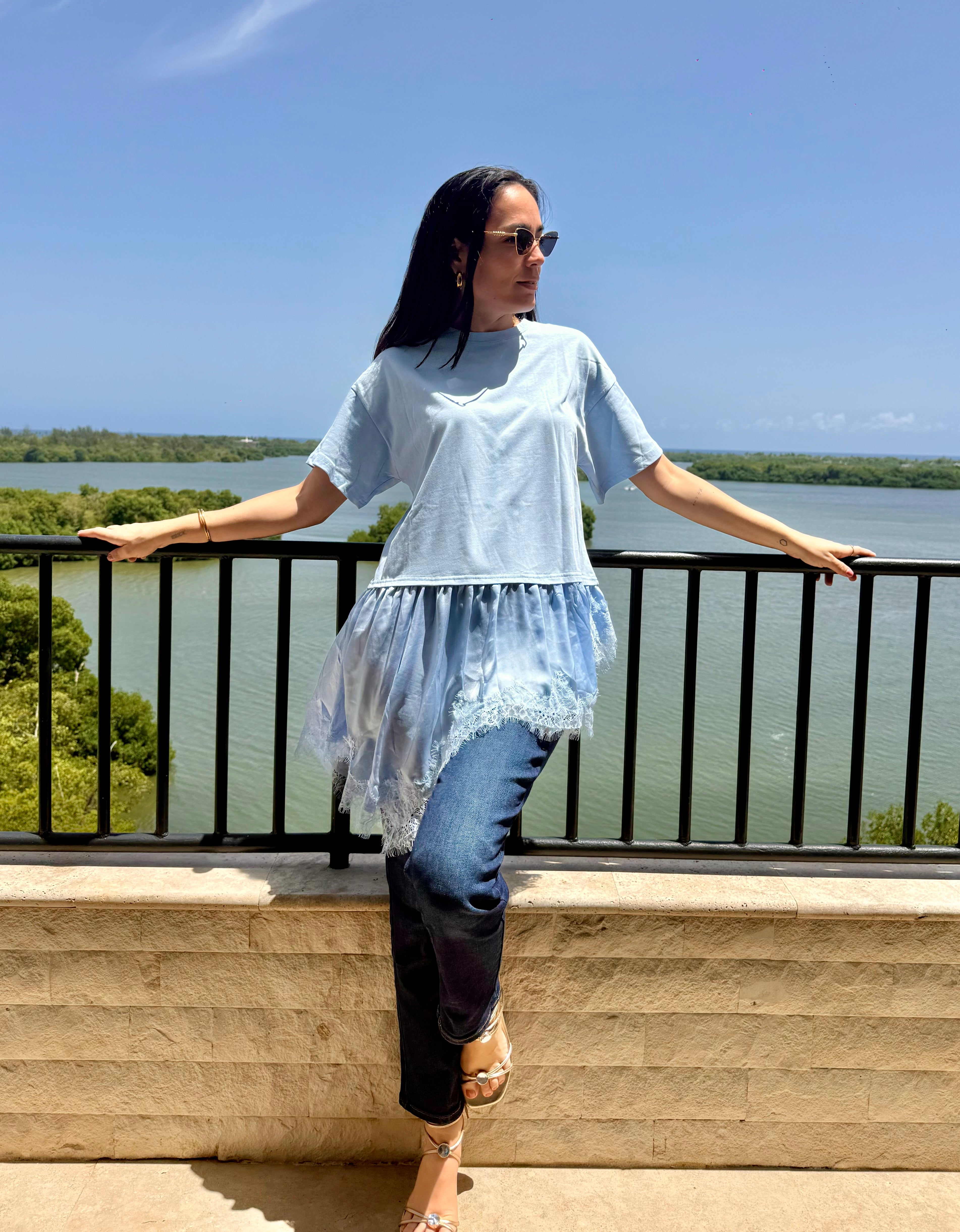 Celeste Tshirt Satin and Lace Top