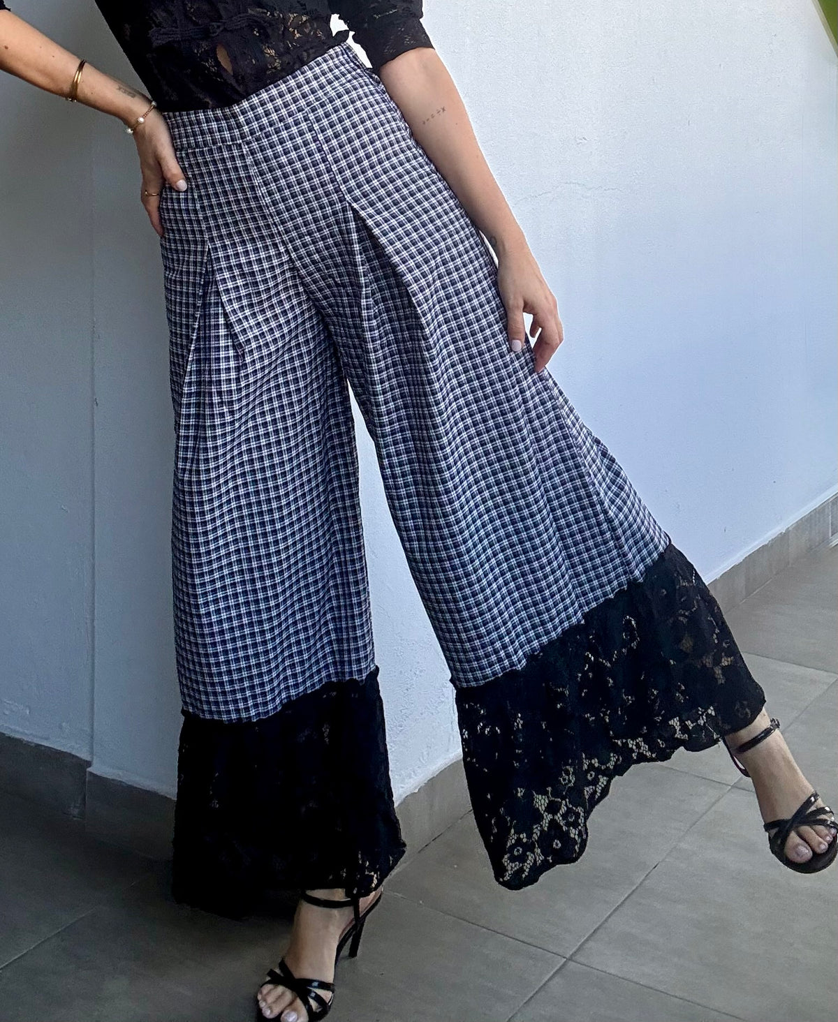 Navy and Black Plaid Lace Pants