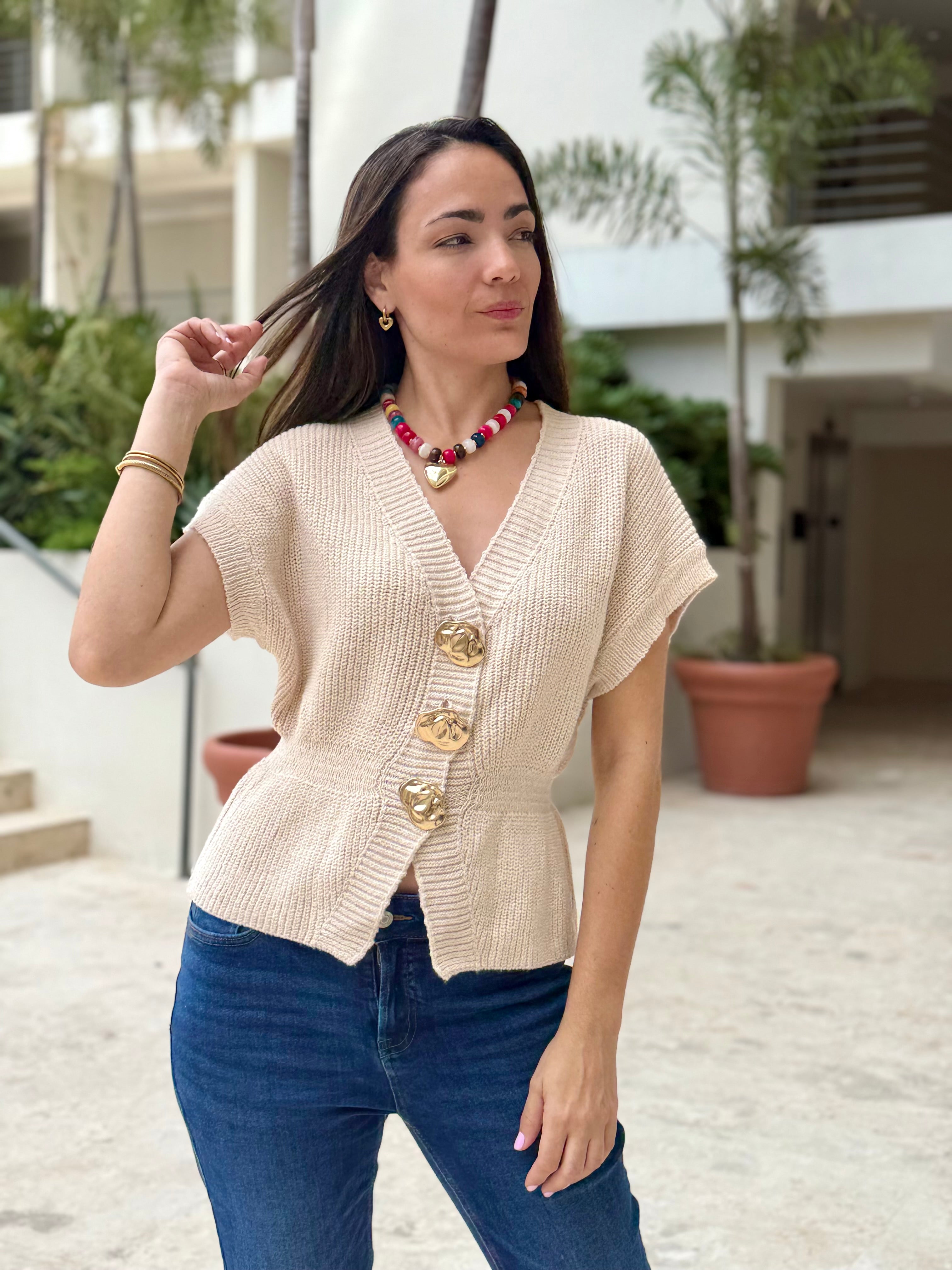 Golden Buttons Knit Vest