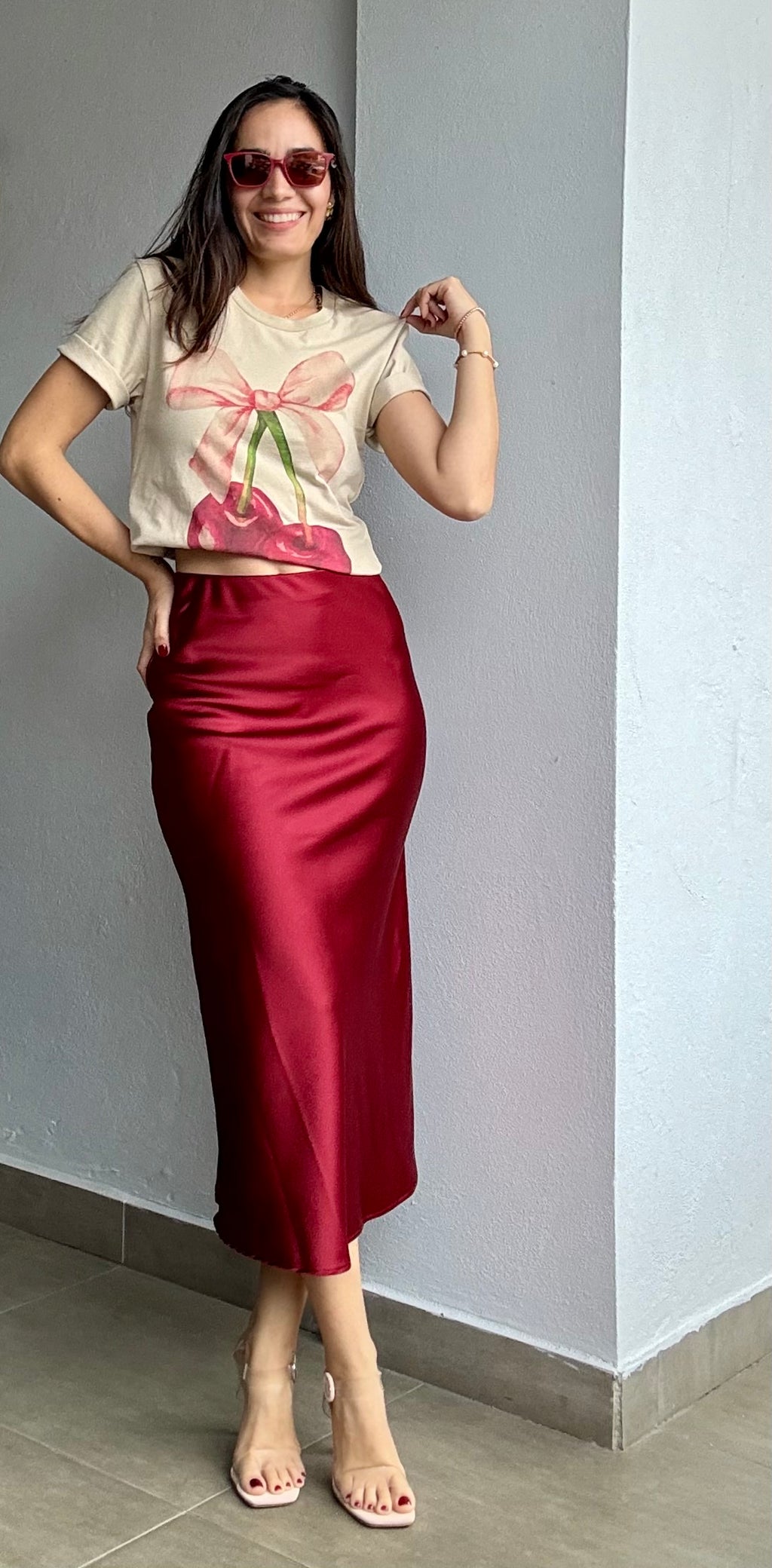 Burgandy Satin Skirt