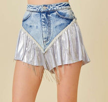 Load image into Gallery viewer, CowGirl Metallic Denim Shorts
