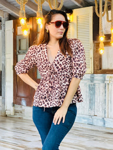 Leopard Print Tie Front Top