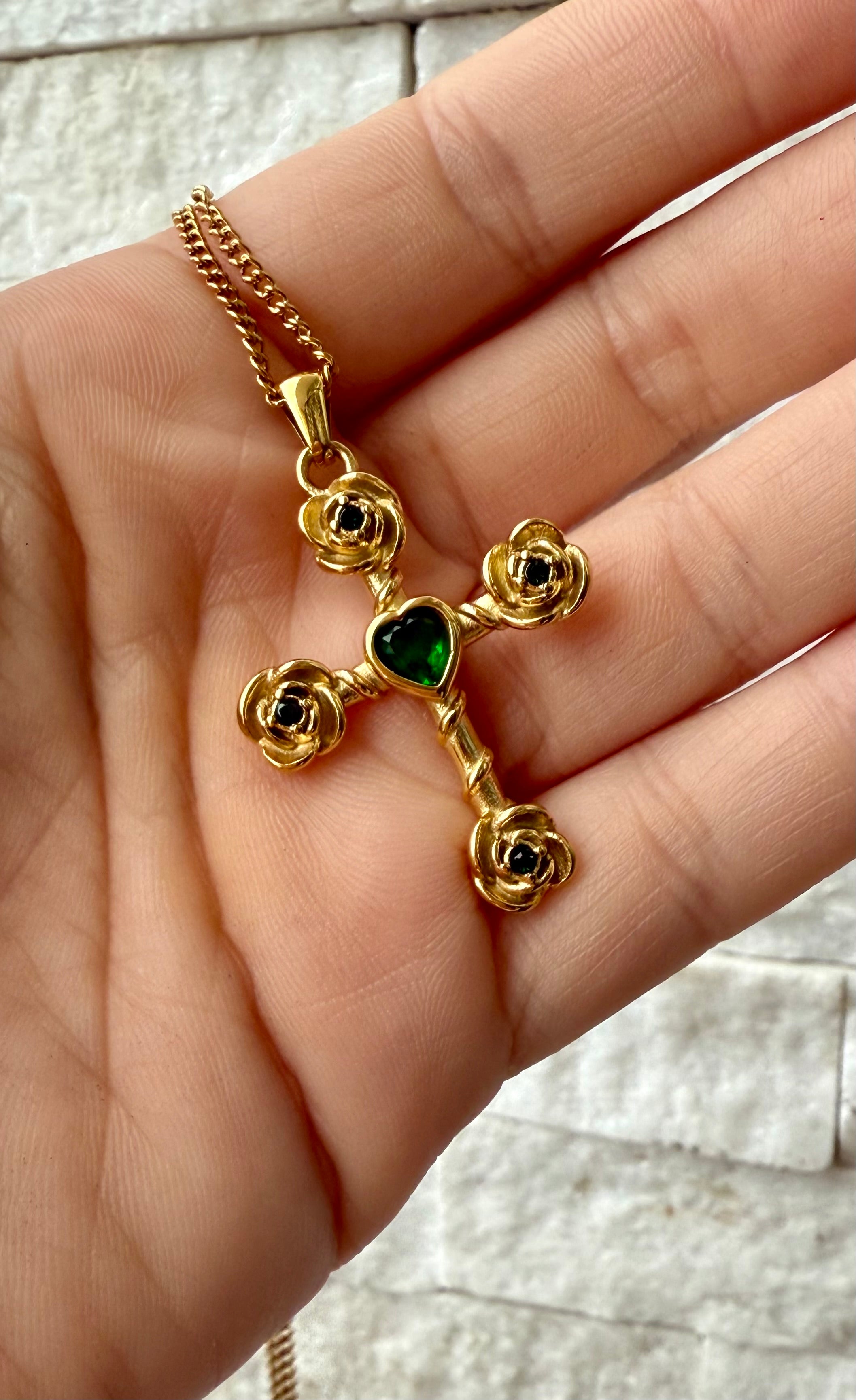 Stone Roses Cross Necklace