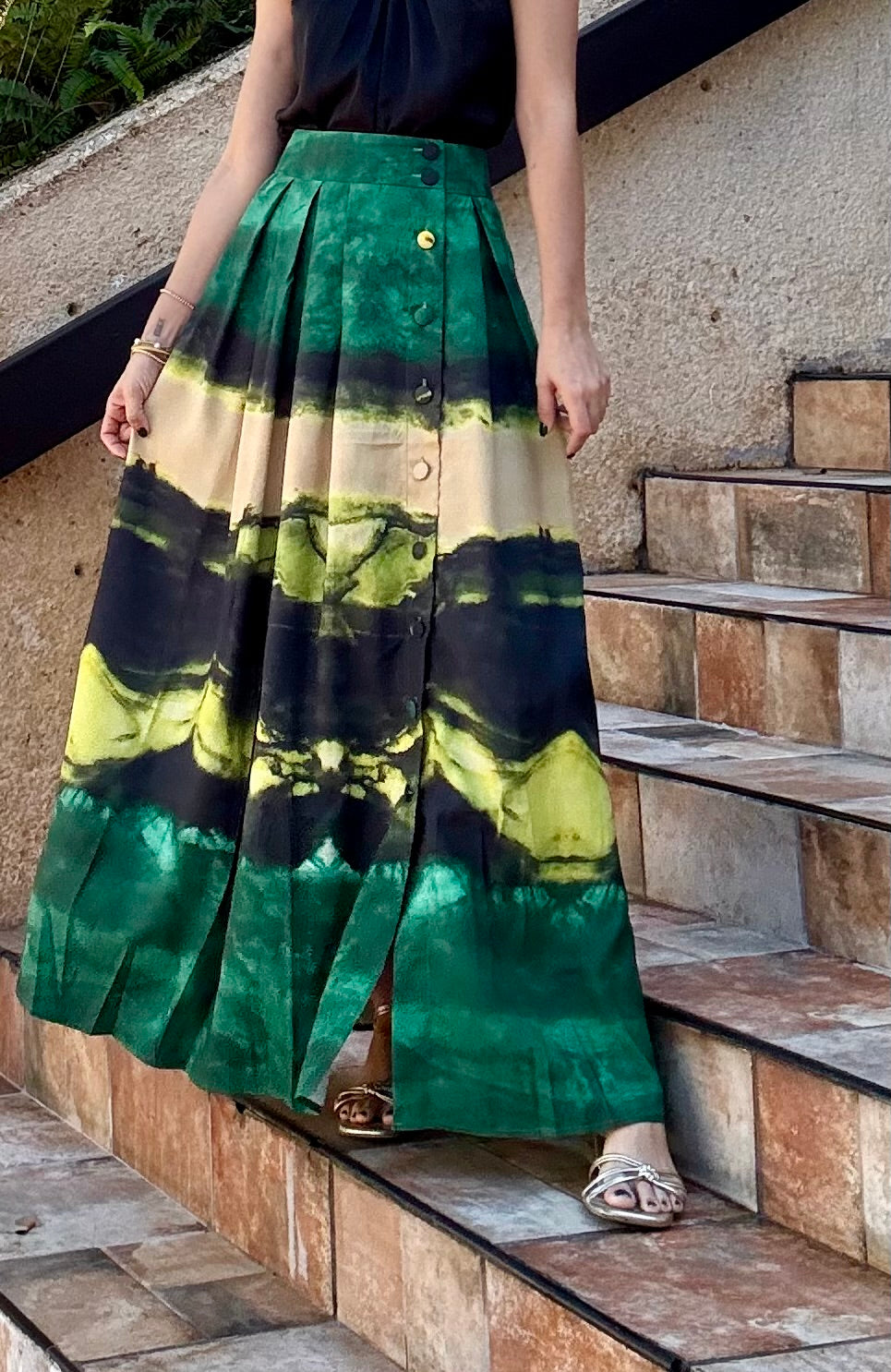 Button Down Green Maxi Skirt