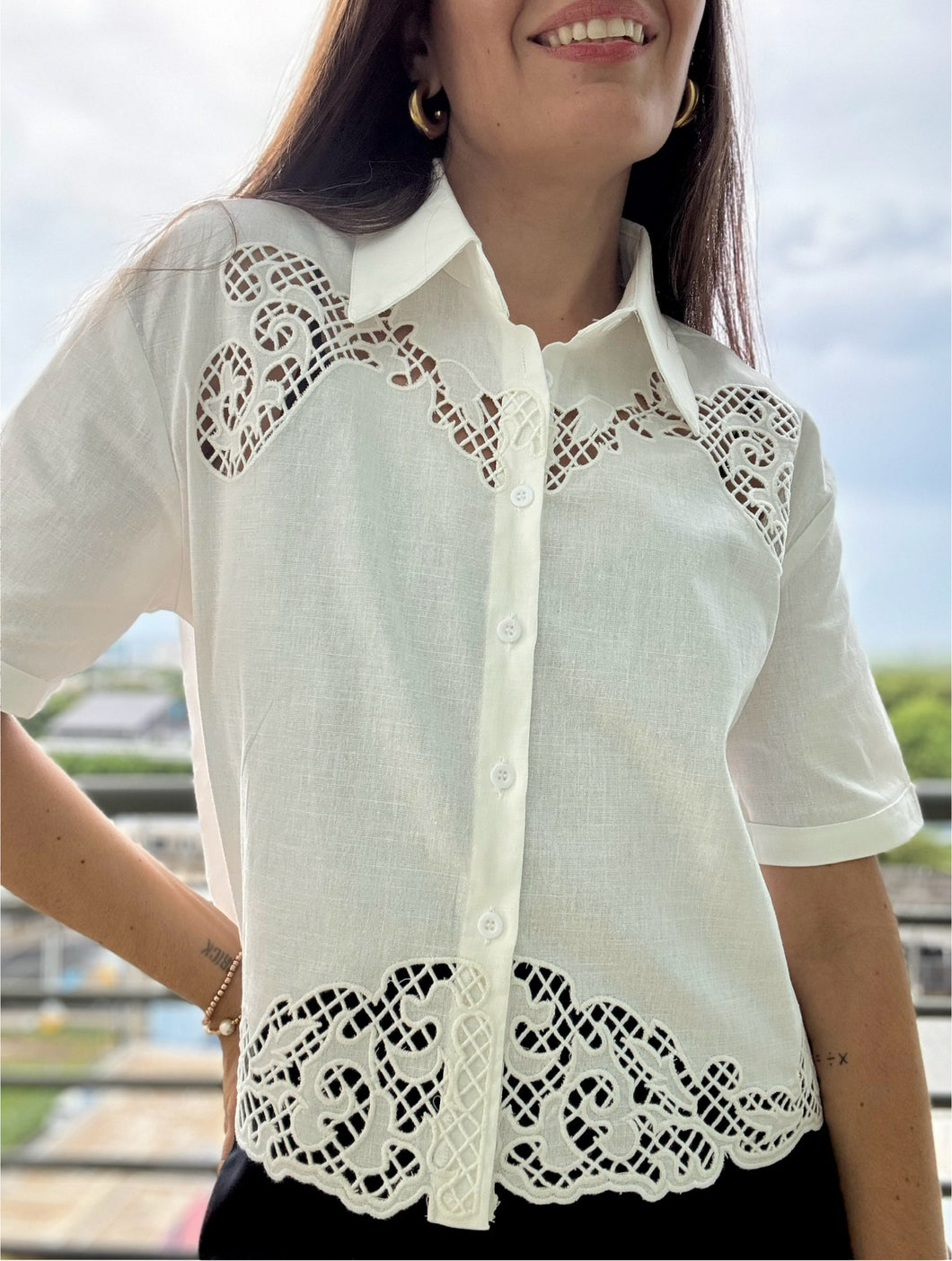 White Linen & Crochet Crop Top