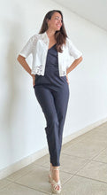 Load image into Gallery viewer, White Linen &amp; Crochet Crop Top
