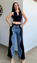 Load image into Gallery viewer, Rhinestones Black and Denim Jeans
