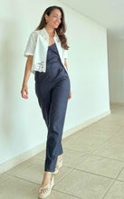 Load image into Gallery viewer, White Linen &amp; Crochet Crop Top
