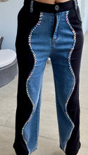 Load image into Gallery viewer, Rhinestones Black and Denim Jeans
