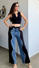 Load image into Gallery viewer, Rhinestones Black and Denim Jeans
