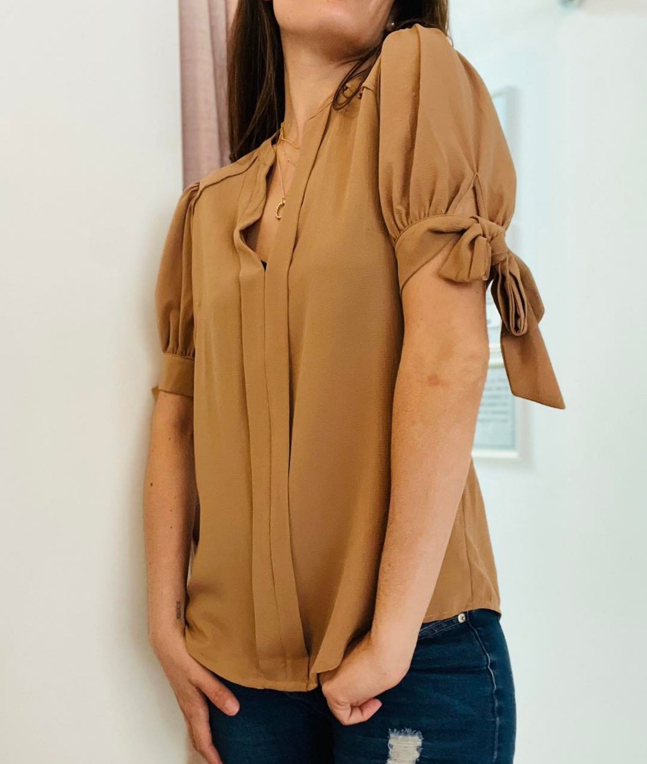 Coquette Sleeves Beige Top