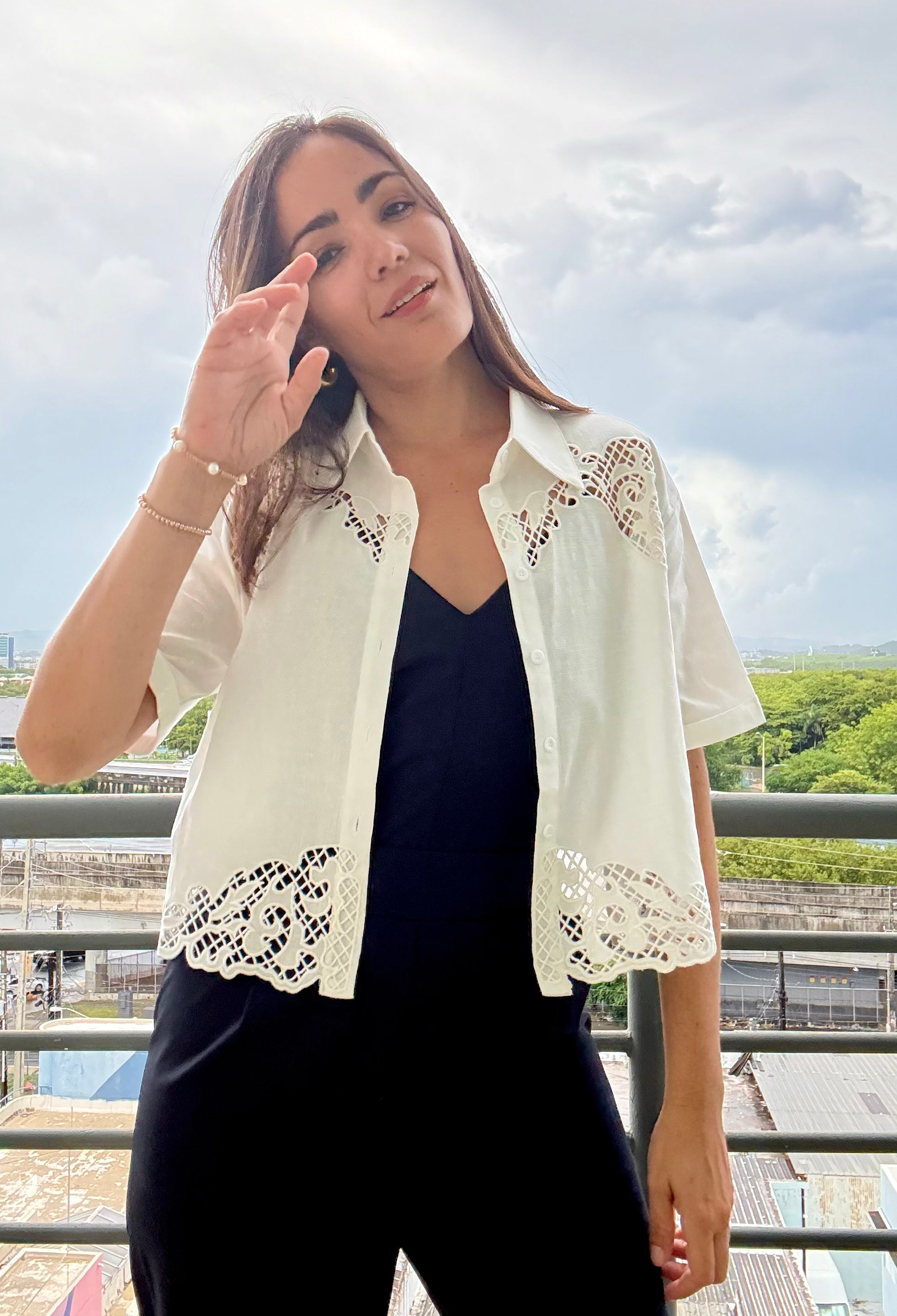 White Linen & Crochet Crop Top