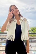 Load image into Gallery viewer, White Linen &amp; Crochet Crop Top
