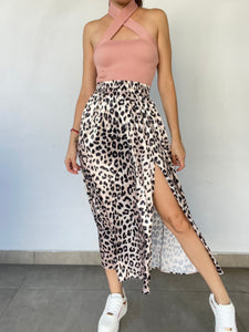 Satin Animal Print Skirt