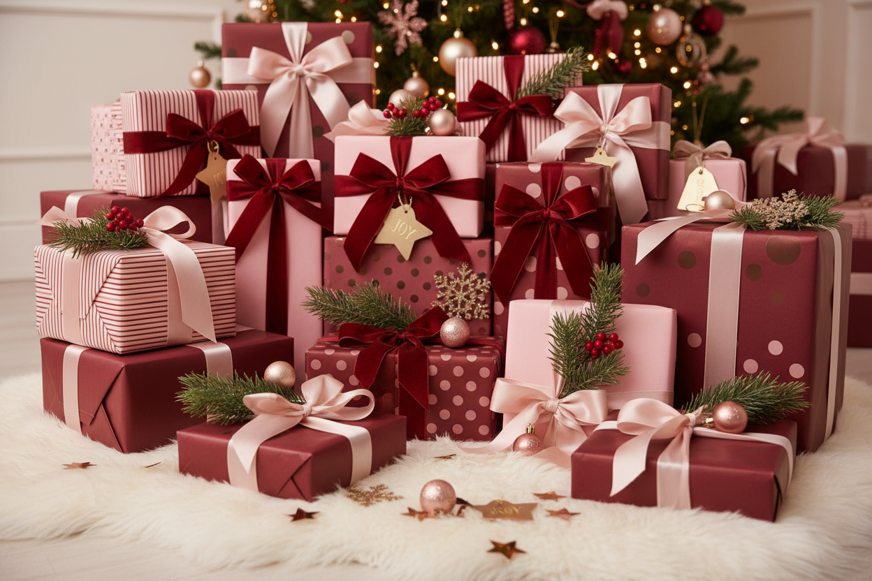 Burgandy and Pink Christmas gifts