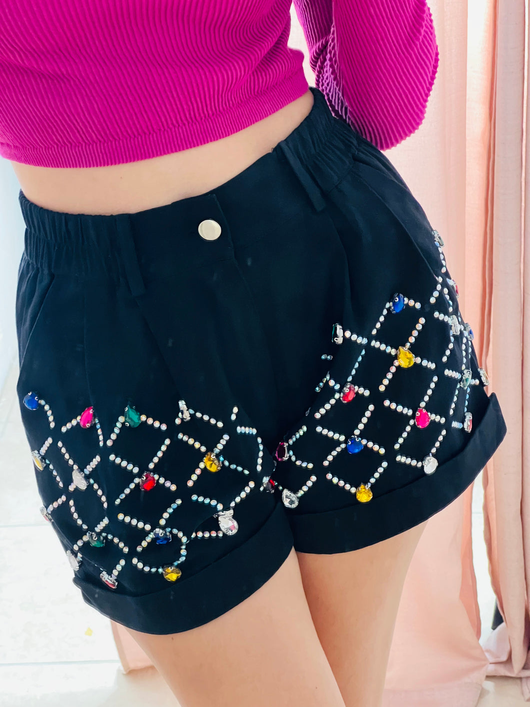 Color Studs Black Shorts