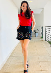 Color Studs Black Shorts