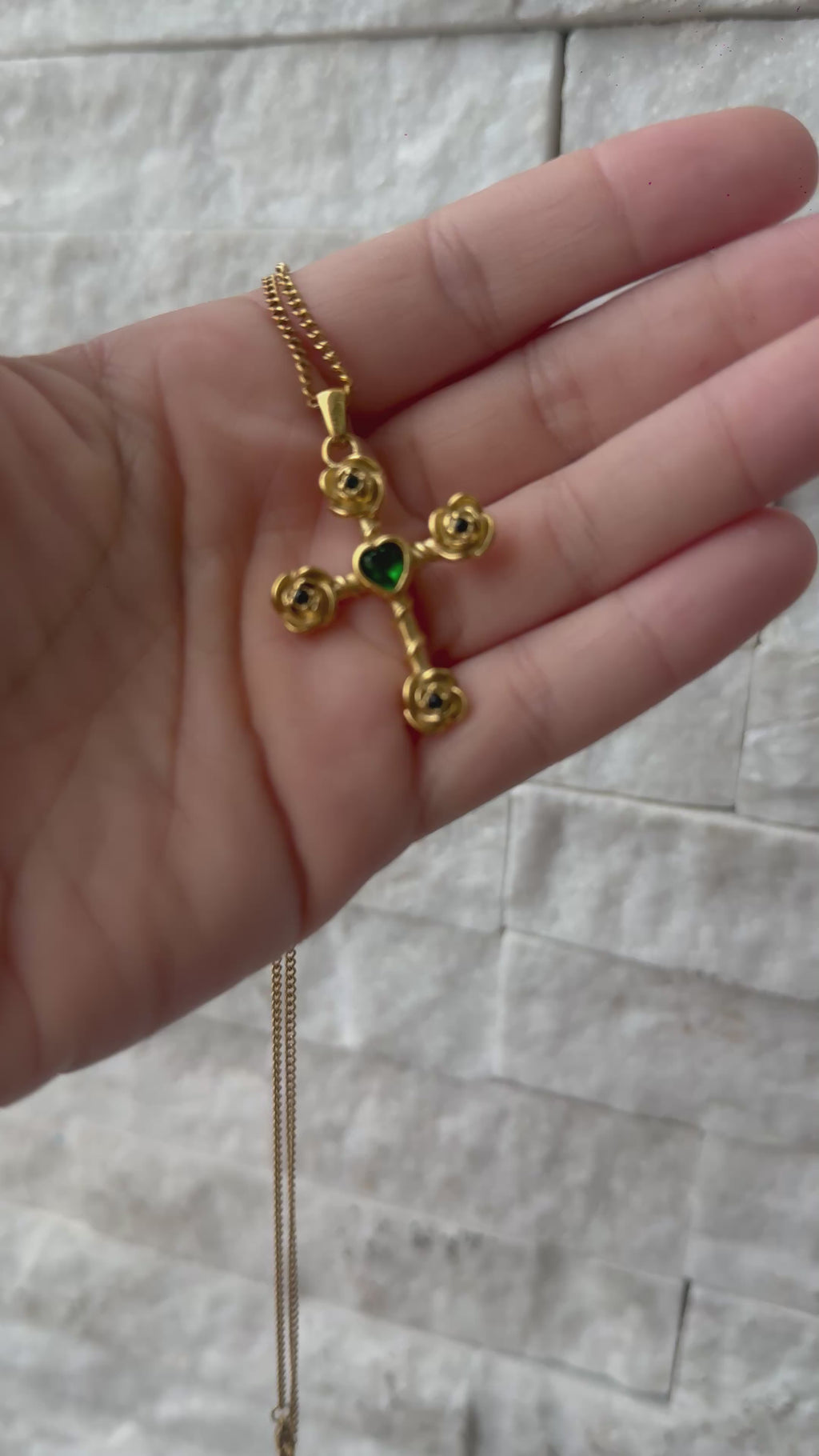 Stone Roses Cross Necklace