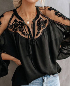 Embroidered Lace Black Top