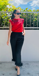 Red Sequin Shoulder Pad Top