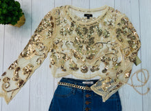 Load image into Gallery viewer, Gold Lace Crop Top
