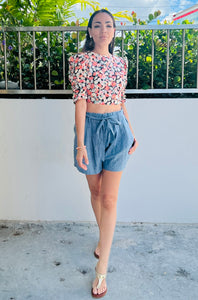 Waist Tie Belt Paper Bag Shorts