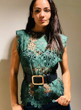 Load image into Gallery viewer, Emerald Green Lace Top &amp; Belt
