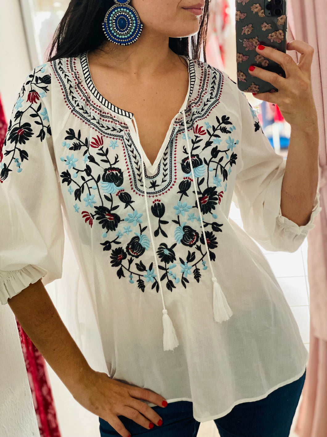 Boho Embroidered white top