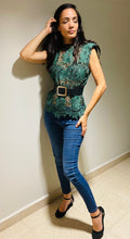 Load image into Gallery viewer, Emerald Green Lace Top &amp; Belt
