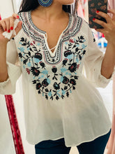 Load image into Gallery viewer, Boho Embroidered white top
