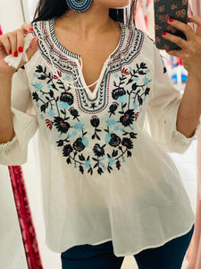 Boho Embroidered white top