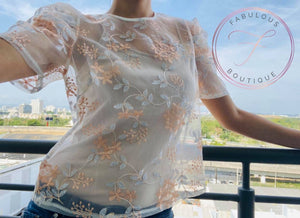 White embroidered organza top