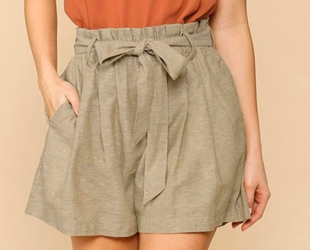 Waist Tie Belt Paper Bag Shorts